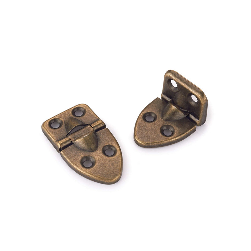 90 Degree Stop Hinge - Pair - Size:2-1/16" x 1-1/8" - Finish:Antique Brass